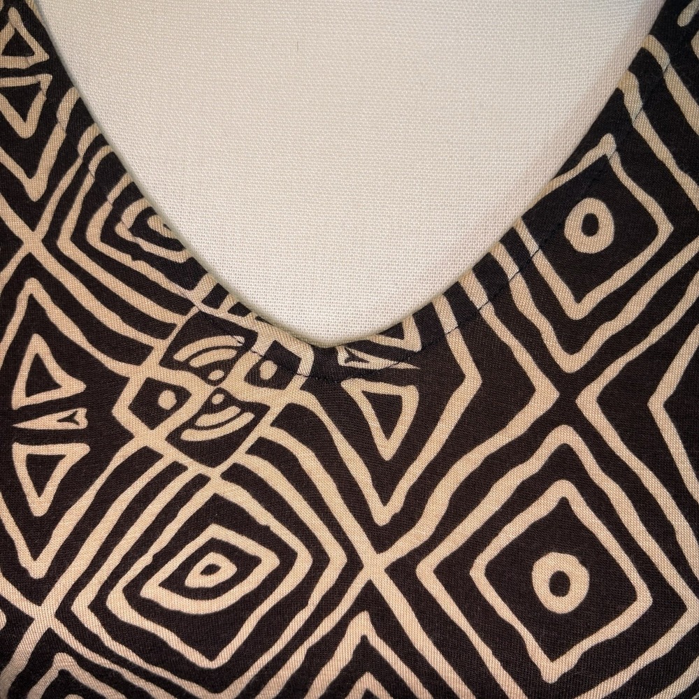 Soft Surroundings Tulum Maxi Dress Size Medium Tribal Print Brown Jersey Stretch - Picture 7 of 9